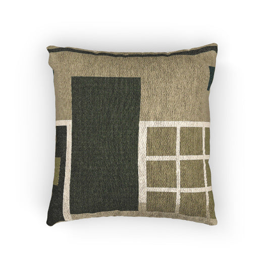 Woven Abstract Geometric Throw Pillow | Modern Bauhaus Tapestry Cushion | Dark Forest & Earth Tones Decor