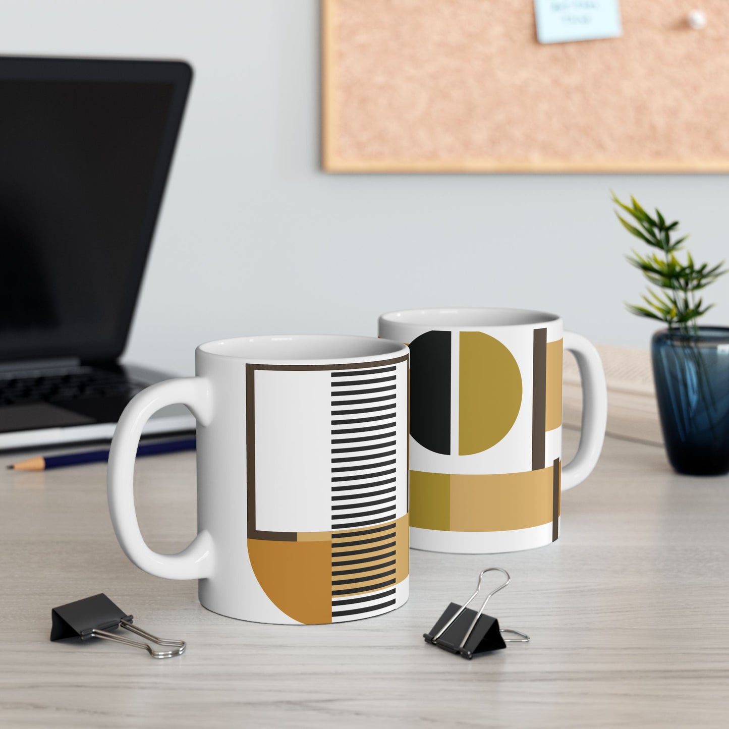 Luxe Mustard Yellow & Black Geometric Mug | Mid-Century Modern Abstract Coffee Cup | Art Deco Style Tea Mug | Designer Office Gift