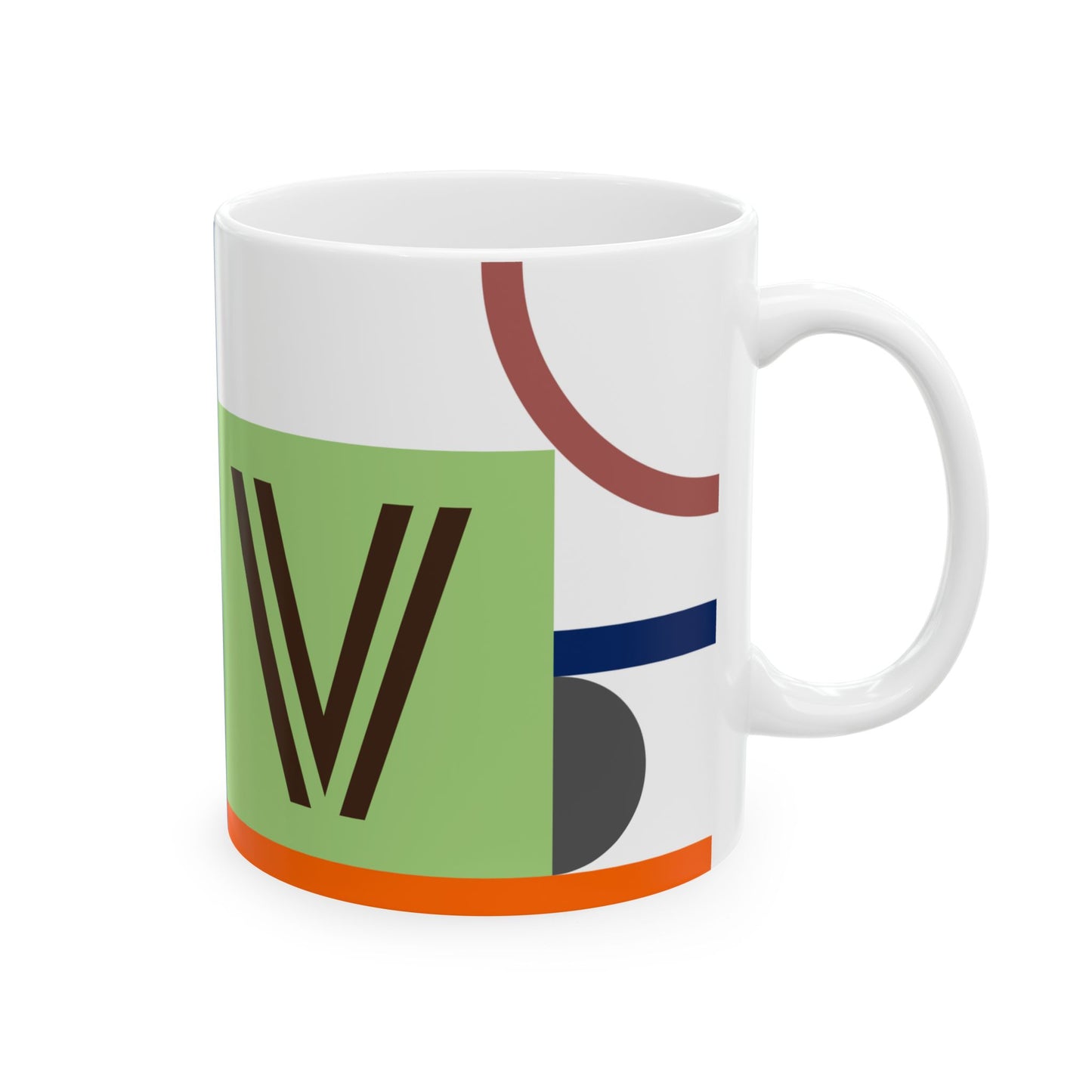 "V" Architectural Geometry Monogram Mug – Constructivist Artsy Workspace Design Cup | 11 oz Mug
